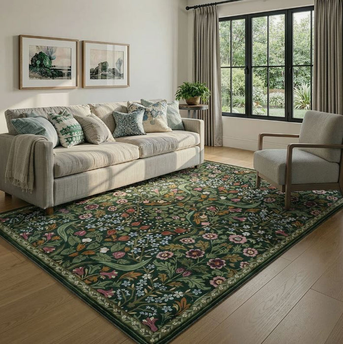 Kaldi Floral Washable Area Rug – Intricate Nature-Inspired Design, Non-Slip Soft Floor Mat for Living Room, Bedroom, and Entryway