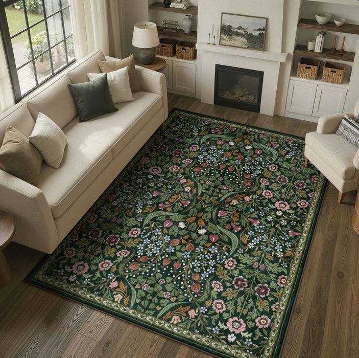 Kaldi Floral Washable Area Rug – Intricate Nature-Inspired Design, Non-Slip Soft Floor Mat for Living Room, Bedroom, and Entryway
