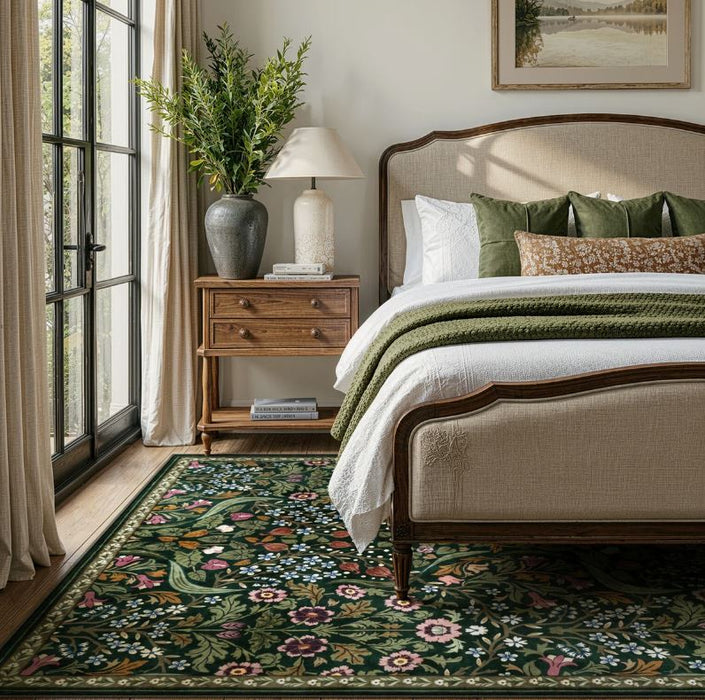 Kaldi Floral Washable Area Rug – Intricate Nature-Inspired Design, Non-Slip Soft Floor Mat for Living Room, Bedroom, and Entryway