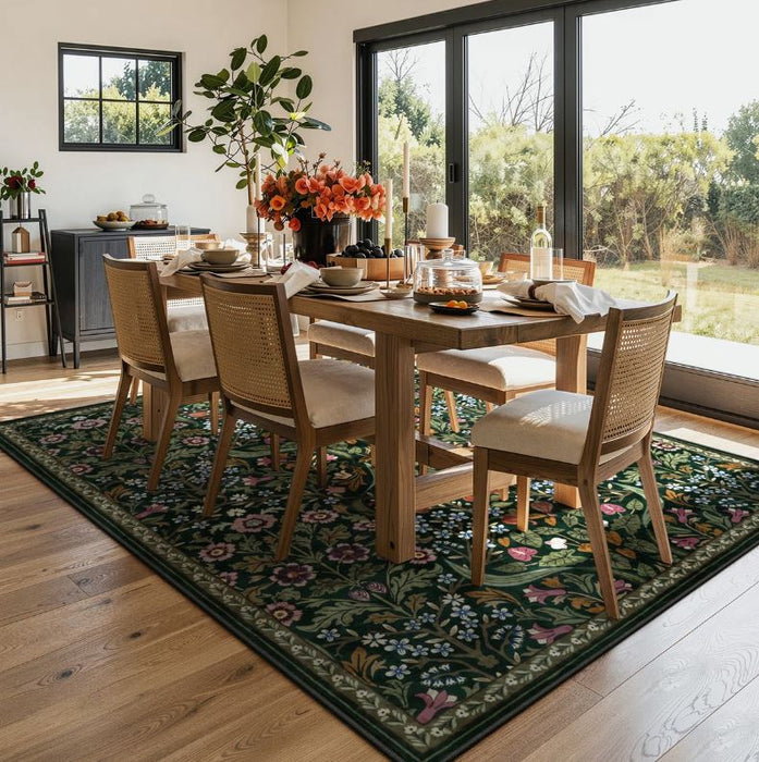 Kaldi Floral Washable Area Rug – Intricate Nature-Inspired Design, Non-Slip Soft Floor Mat for Living Room, Bedroom, and Entryway