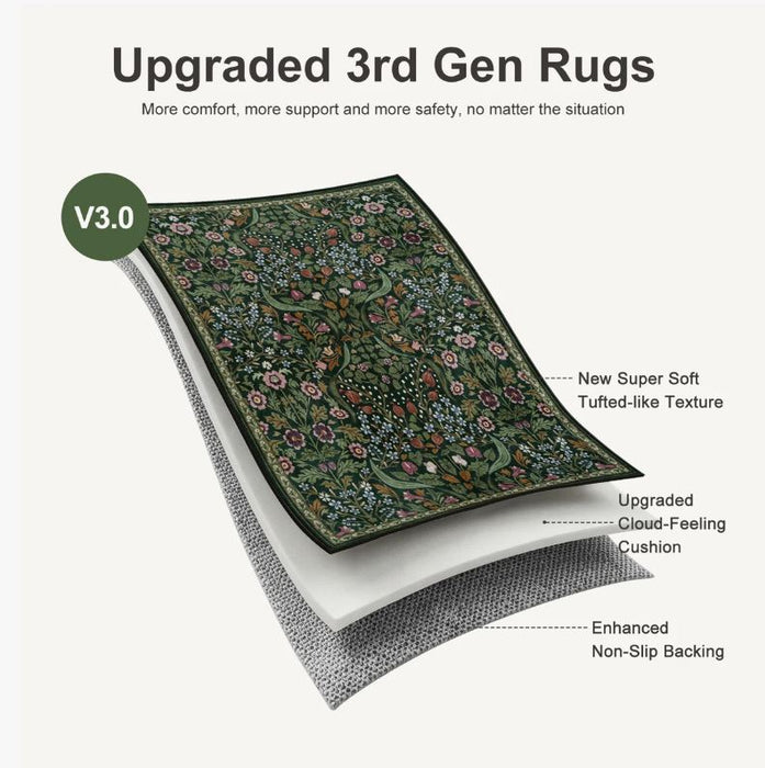 Kaldi Floral Washable Area Rug – Intricate Nature-Inspired Design, Non-Slip Soft Floor Mat for Living Room, Bedroom, and Entryway