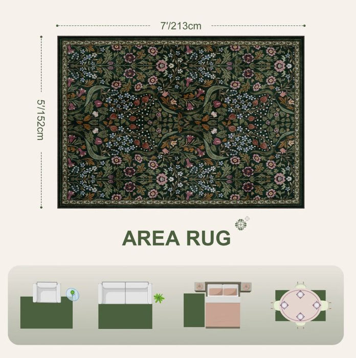 Kaldi Floral Washable Area Rug – Intricate Nature-Inspired Design, Non-Slip Soft Floor Mat for Living Room, Bedroom, and Entryway