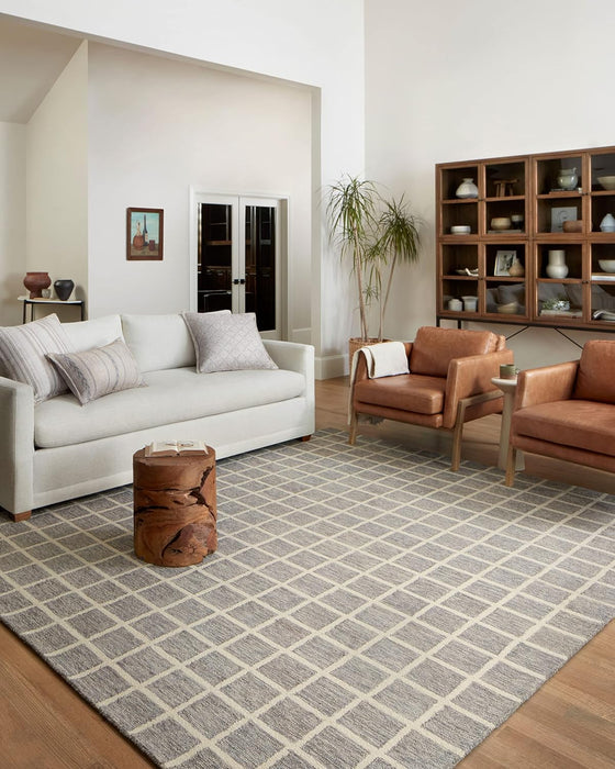 Loloi Chris Loves Julia Polly Slate/Ivory 7'-9" x 9'-9" Area Rug | POL-05 Approx. 8x10 Grey Living room Dining room Bedroom, Modern, Timeless, Classic, Hand-Tufted, Neutral, Area Rug