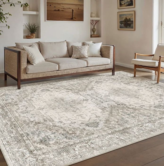 Elaine Machine Washable Vintage Area Rug With Non-Slip Backing