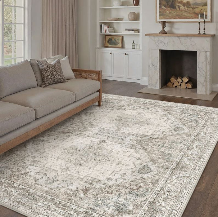 Elaine Machine Washable Vintage Area Rug With Non-Slip Backing