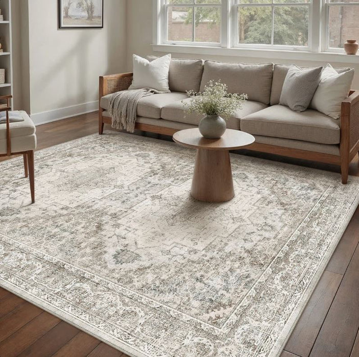 Elaine Machine Washable Vintage Area Rug With Non-Slip Backing