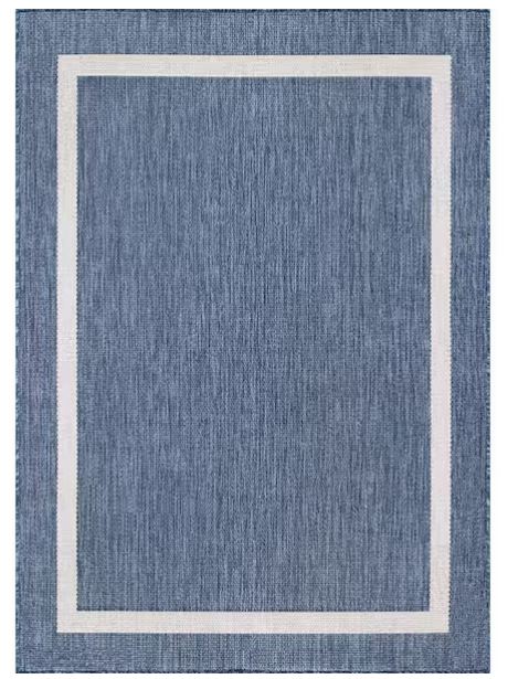 Waikiki Blue/White 8 ft. x 10 ft. Bordered Indoor/Outdoor Area Rug