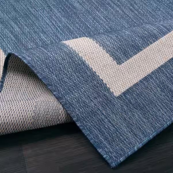Waikiki Blue/White 8 ft. x 10 ft. Bordered Indoor/Outdoor Area Rug