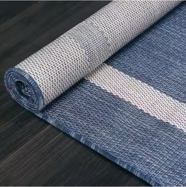 Waikiki Blue/White 8 ft. x 10 ft. Bordered Indoor/Outdoor Area Rug