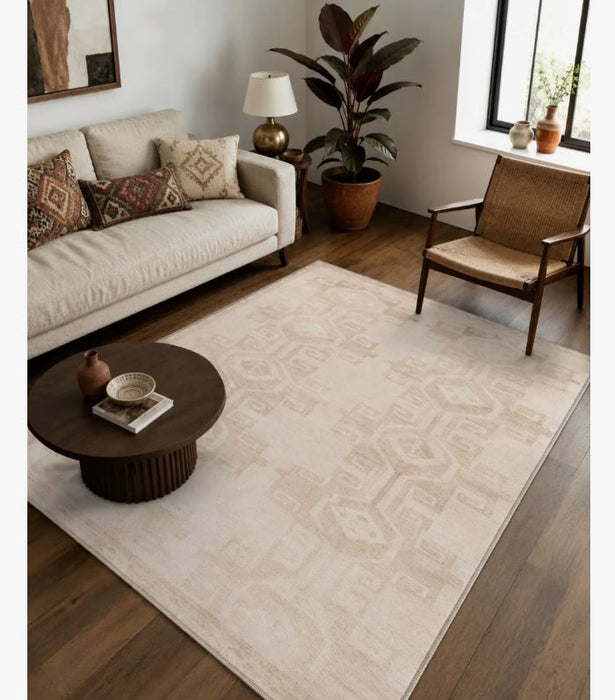 3'4" x 5' Light Yellow Traditional Geometric Decorative Washable Rug