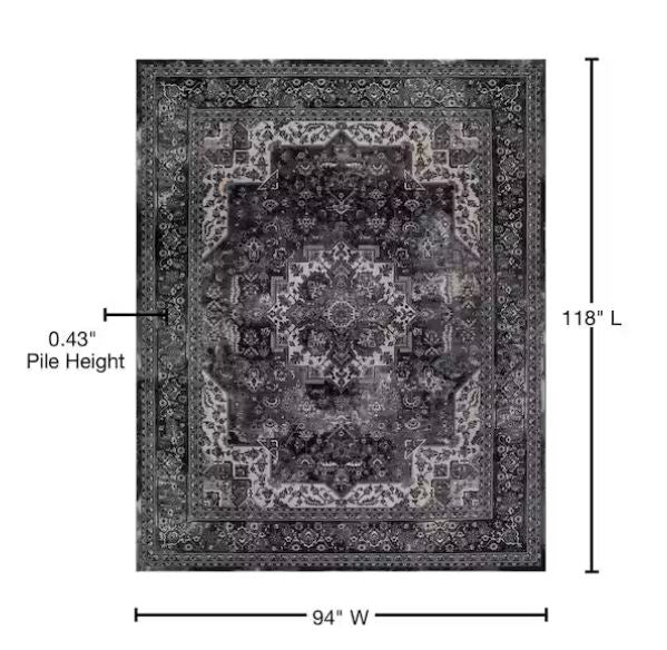 Angora Anthracite 8 ft. x 10 ft. Medallion Area Rug