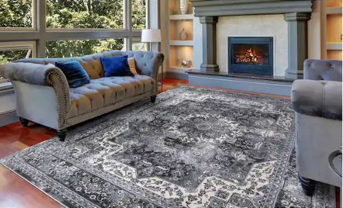 Angora Anthracite 8 ft. x 10 ft. Medallion Area Rug
