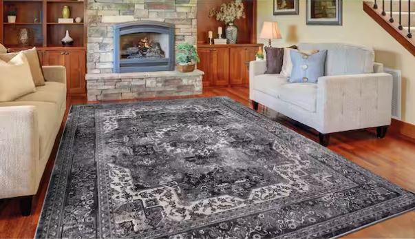 Angora Anthracite 8 ft. x 10 ft. Medallion Area Rug