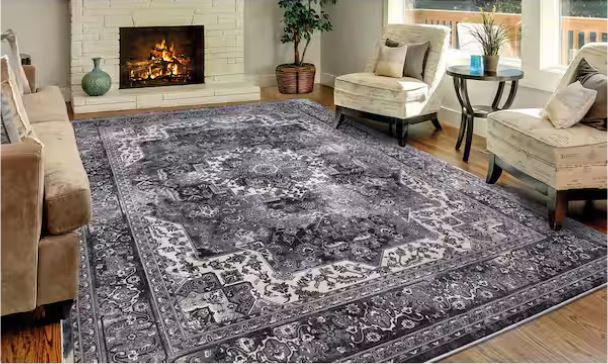 Angora Anthracite 8 ft. x 10 ft. Medallion Area Rug