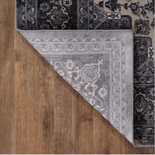 Angora Anthracite 8 ft. x 10 ft. Medallion Area Rug