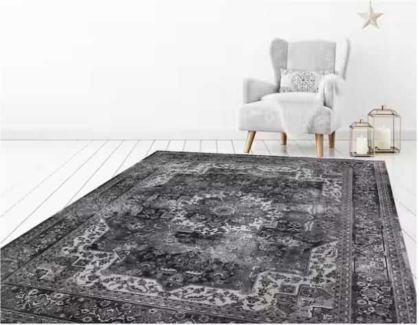 Angora Anthracite 8 ft. x 10 ft. Medallion Area Rug