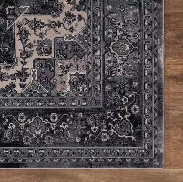 Angora Anthracite 8 ft. x 10 ft. Medallion Area Rug