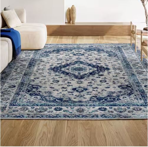 Indhira Blue/Gray 8 ft. x 10 ft. Ornate Medallion Persian Area Rug