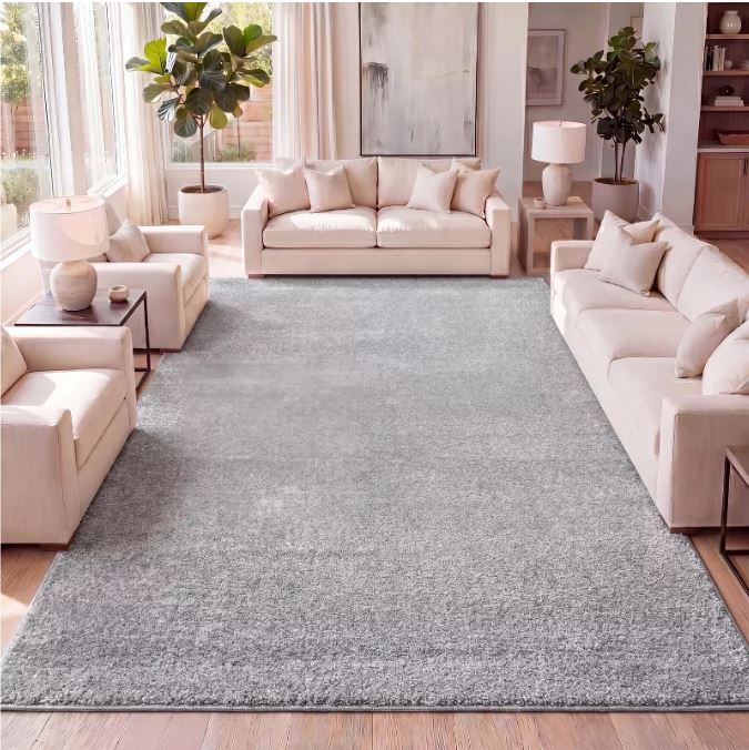 JONATHAN Y Haze Solid Low-Pile Light Gray 12 ft. x 15 ft. Area Rug, Non-Shedding, Easy-Clean, Durable Synthetic Fibers