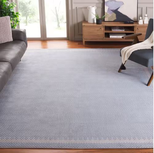 Continental 8 ft. x 10 ft. Blue/Beige Border Latticework Area Rug