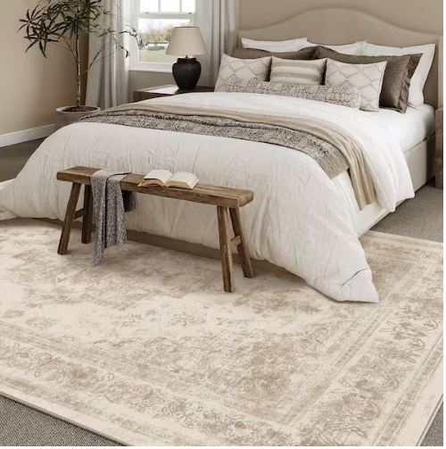 Persia Beige 9 ft. x 12 ft. Vintage Medallion Distressed Area Rug