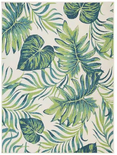 Shop Labor Day Sale ❯ Backyard Bungalow Ivory/Multi 7 ft. 7 in. x 10 ft. Green Leaf Tropics Polypropylene Indoor/Outdoor Area Rug