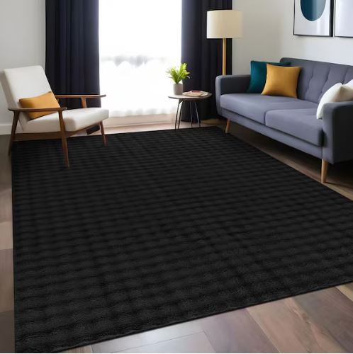 Aurora 8 ft. x 10 ft. Black Non-Slip Rubber Back Washable Polyester Checker Indoor Area Rug
