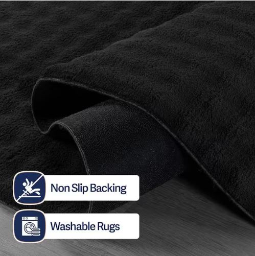 Aurora 8 ft. x 10 ft. Black Non-Slip Rubber Back Washable Polyester Checker Indoor Area Rug