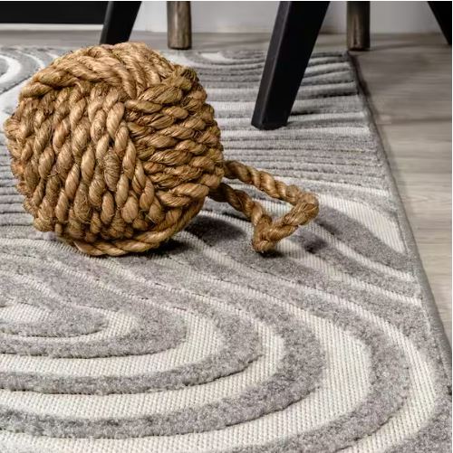 Maribo High-Low Abstract Groovy Striped Gray/Ivory 8 ft. x 10 ft. Indoor/Outdoor Area Rug