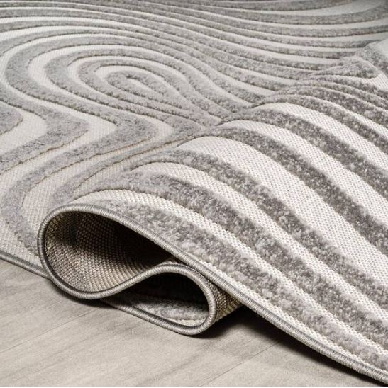 Maribo High-Low Abstract Groovy Striped Gray/Ivory 8 ft. x 10 ft. Indoor/Outdoor Area Rug
