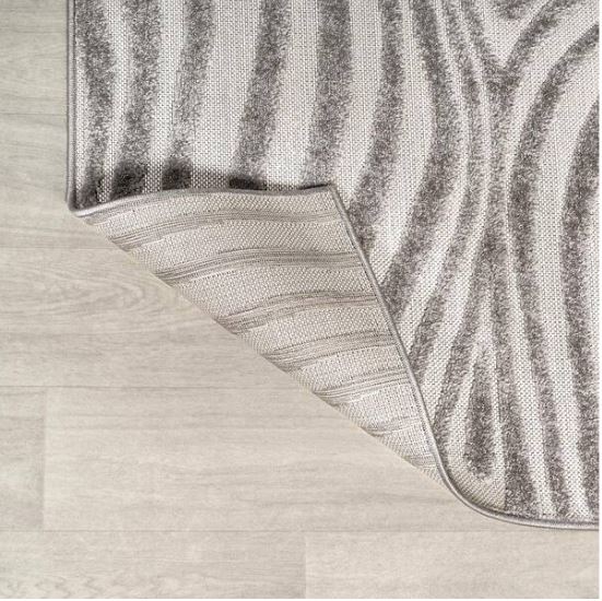 Maribo High-Low Abstract Groovy Striped Gray/Ivory 8 ft. x 10 ft. Indoor/Outdoor Area Rug