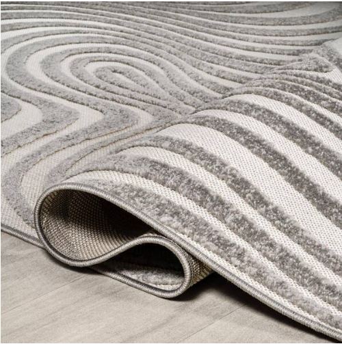 Maribo High-Low Abstract Groovy Striped Gray/Ivory 8 ft. x 10 ft. Indoor/Outdoor Area Rug