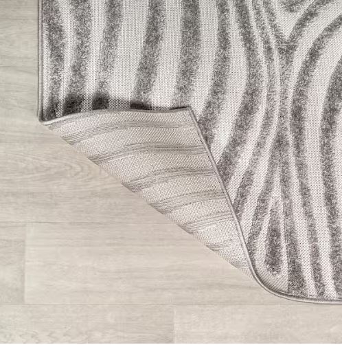 Maribo High-Low Abstract Groovy Striped Gray/Ivory 8 ft. x 10 ft. Indoor/Outdoor Area Rug
