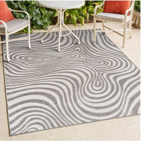 Maribo High-Low Abstract Groovy Striped Gray/Ivory 8 ft. x 10 ft. Indoor/Outdoor Area Rug