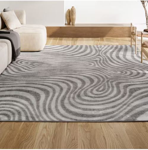 Maribo High-Low Abstract Groovy Striped Gray/Ivory 8 ft. x 10 ft. Indoor/Outdoor Area Rug