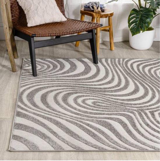 Maribo High-Low Abstract Groovy Striped Gray/Ivory 8 ft. x 10 ft. Indoor/Outdoor Area Rug