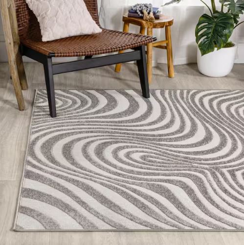 Maribo High-Low Abstract Groovy Striped Gray/Ivory 8 ft. x 10 ft. Indoor/Outdoor Area Rug