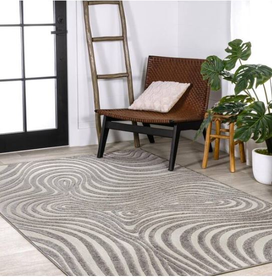 Maribo High-Low Abstract Groovy Striped Gray/Ivory 8 ft. x 10 ft. Indoor/Outdoor Area Rug