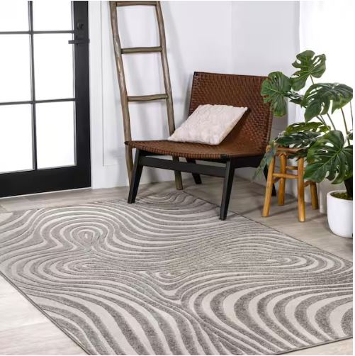 Maribo High-Low Abstract Groovy Striped Gray/Ivory 8 ft. x 10 ft. Indoor/Outdoor Area Rug