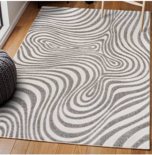 Maribo High-Low Abstract Groovy Striped Gray/Ivory 8 ft. x 10 ft. Indoor/Outdoor Area Rug