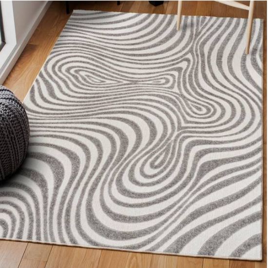 Maribo High-Low Abstract Groovy Striped Gray/Ivory 8 ft. x 10 ft. Indoor/Outdoor Area Rug