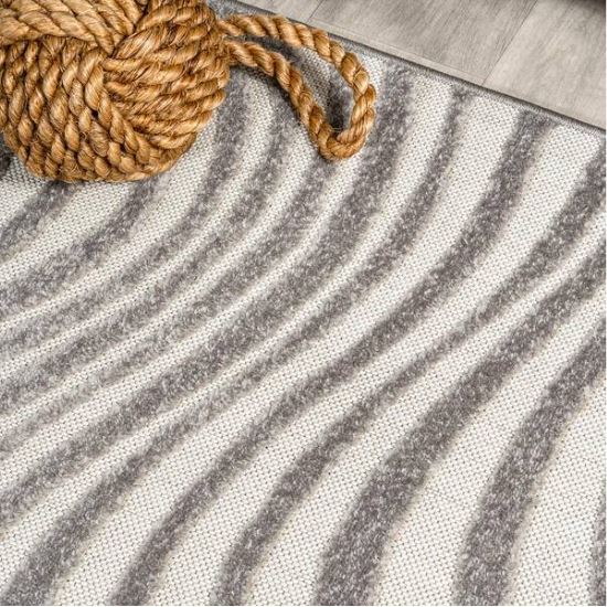 Maribo High-Low Abstract Groovy Striped Gray/Ivory 8 ft. x 10 ft. Indoor/Outdoor Area Rug