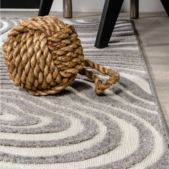 Maribo High-Low Abstract Groovy Striped Gray/Ivory 8 ft. x 10 ft. Indoor/Outdoor Area Rug