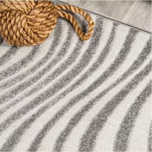 Maribo High-Low Abstract Groovy Striped Gray/Ivory 8 ft. x 10 ft. Indoor/Outdoor Area Rug