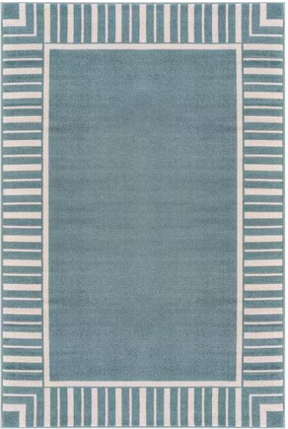 Edge Teal 8 ft. x 10 ft. Rubber Back Washable Geometric Border Indoor Outdoor Patio Area Rug