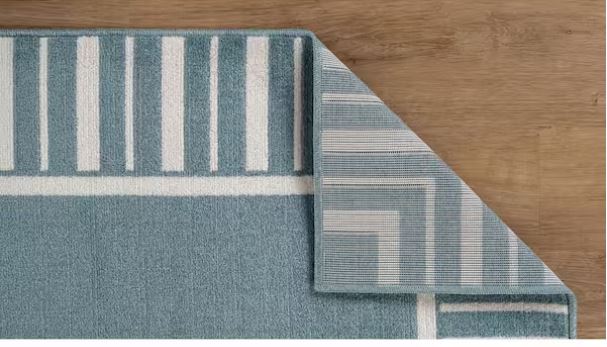 Edge Teal 8 ft. x 10 ft. Rubber Back Washable Geometric Border Indoor Outdoor Patio Area Rug