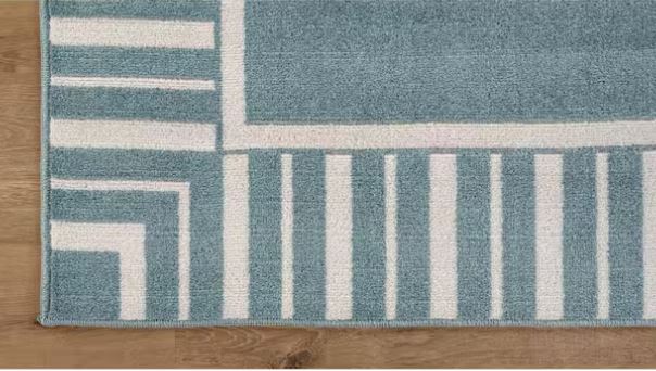 Edge Teal 8 ft. x 10 ft. Rubber Back Washable Geometric Border Indoor Outdoor Patio Area Rug