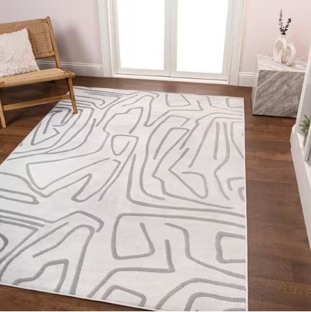 Alcina Modern Scandinavian Graphic Lines High-Low White/Light Gray 5 ft. x 8 ft. Area Rug