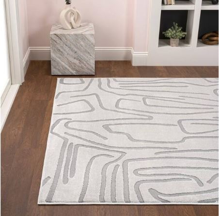 Alcina Modern Scandinavian Graphic Lines High-Low White/Light Gray 5 ft. x 8 ft. Area Rug