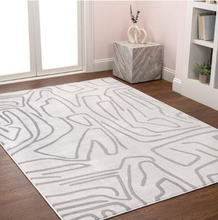 Alcina Modern Scandinavian Graphic Lines High-Low White/Light Gray 5 ft. x 8 ft. Area Rug
